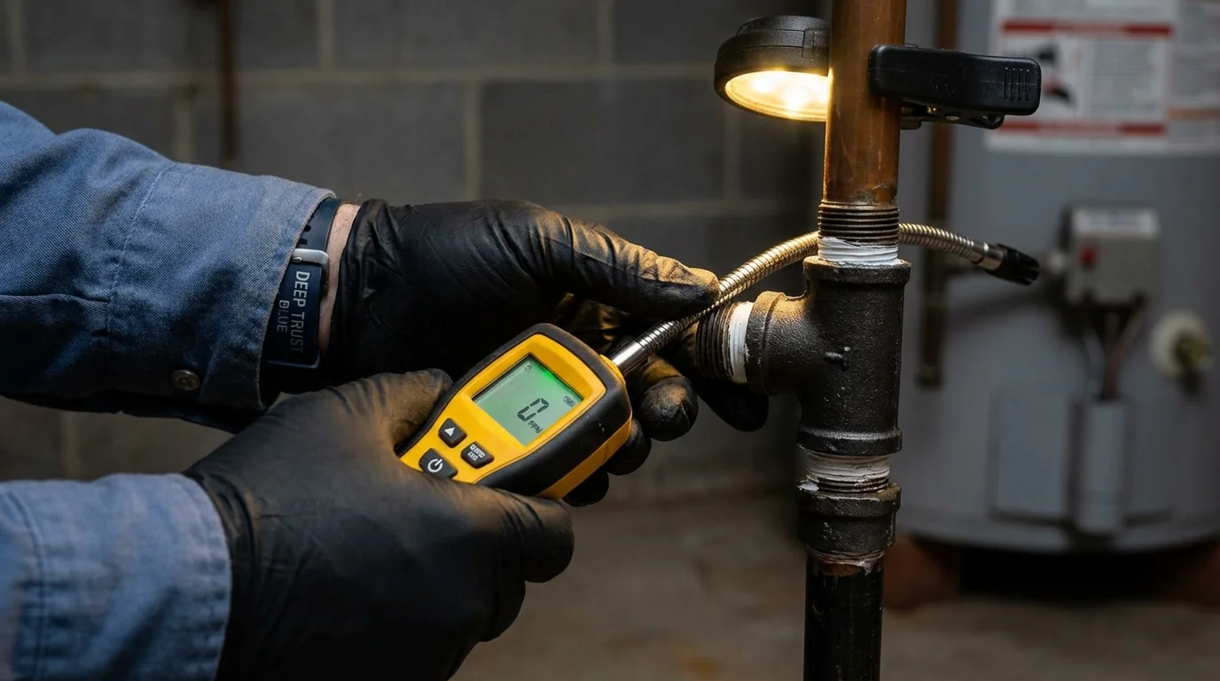 Gas leak detection with electronic sniffer by Johns Plumbing LLC in Windham